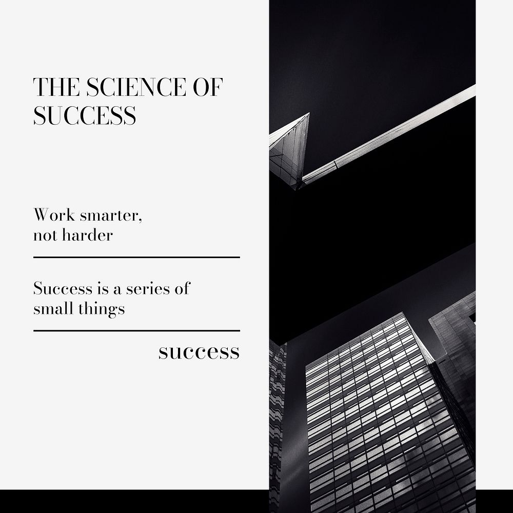 Business success Instagram post template, black modern design vector
