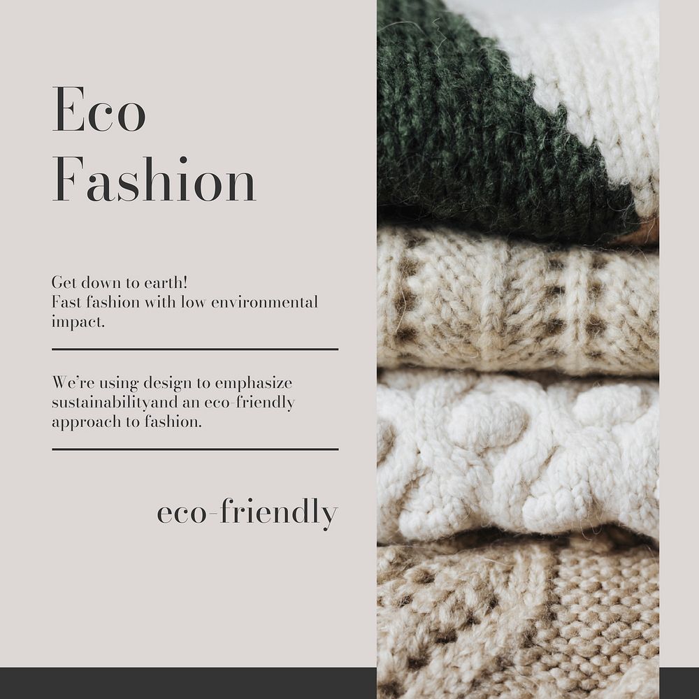Eco fashion Instagram post template, sustainable apparel vector