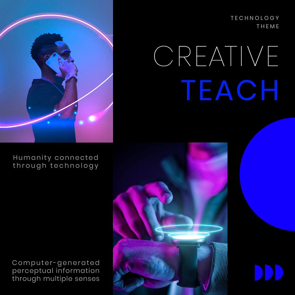Creative teach Instagram post template, neon design vector