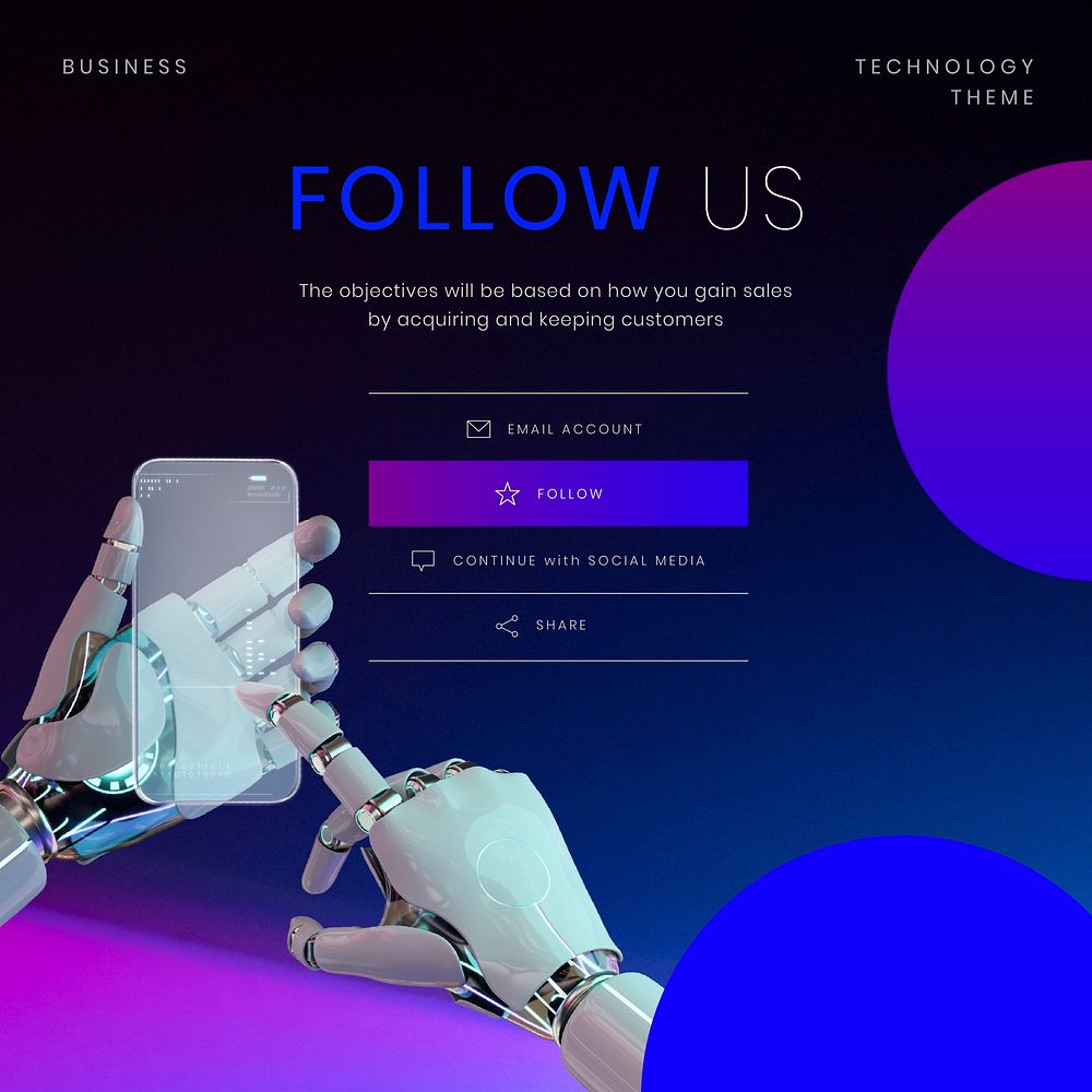 Follow us Instagram post template, tech business branding vector
