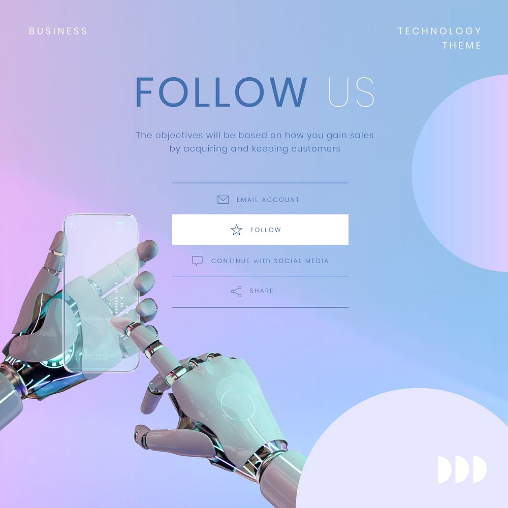 Follow us Instagram post template, robot hand photo vector