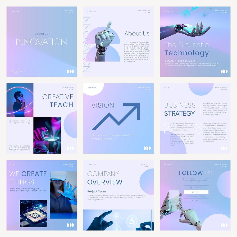 Technology aesthetic Instagram post template, futuristic design set vector