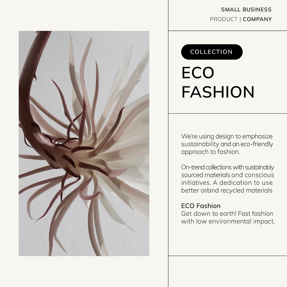 Eco fashion Instagram post template, botanical aesthetic vector