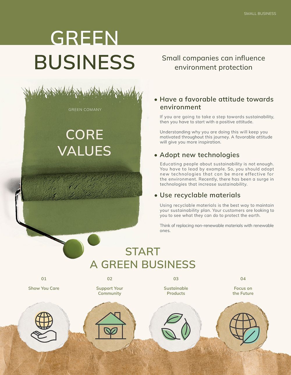 Green business flyer editable template, CSR concept vector