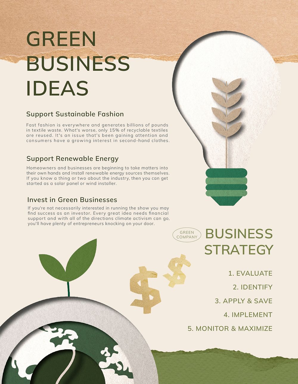 Green business flyer editable template, sustainable strategy psd