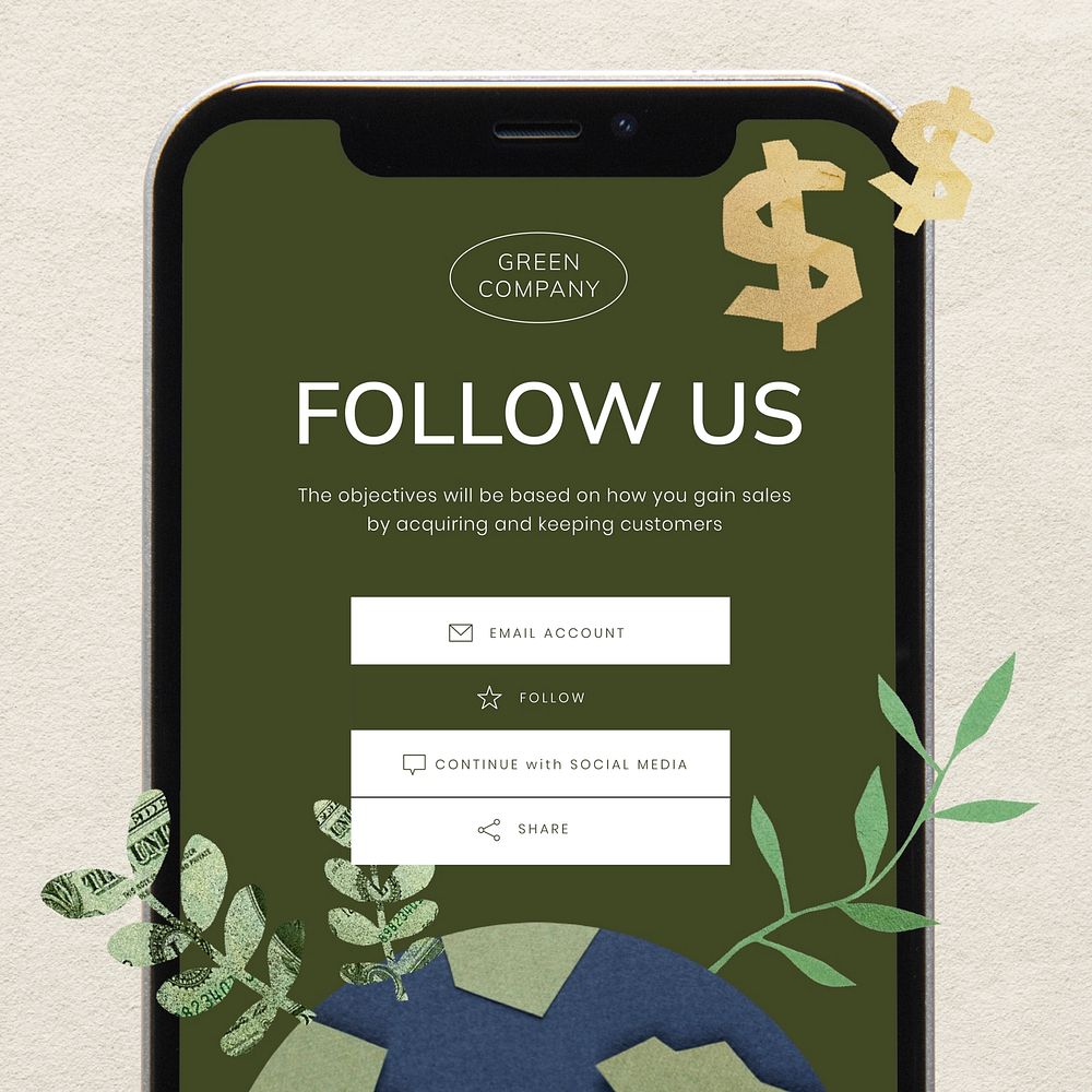 Follow us Instagram post template, green business vector