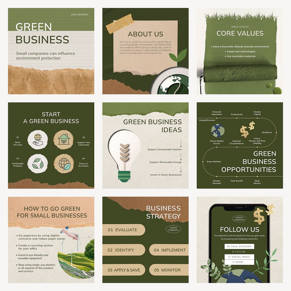 Green business Instagram post template set psd