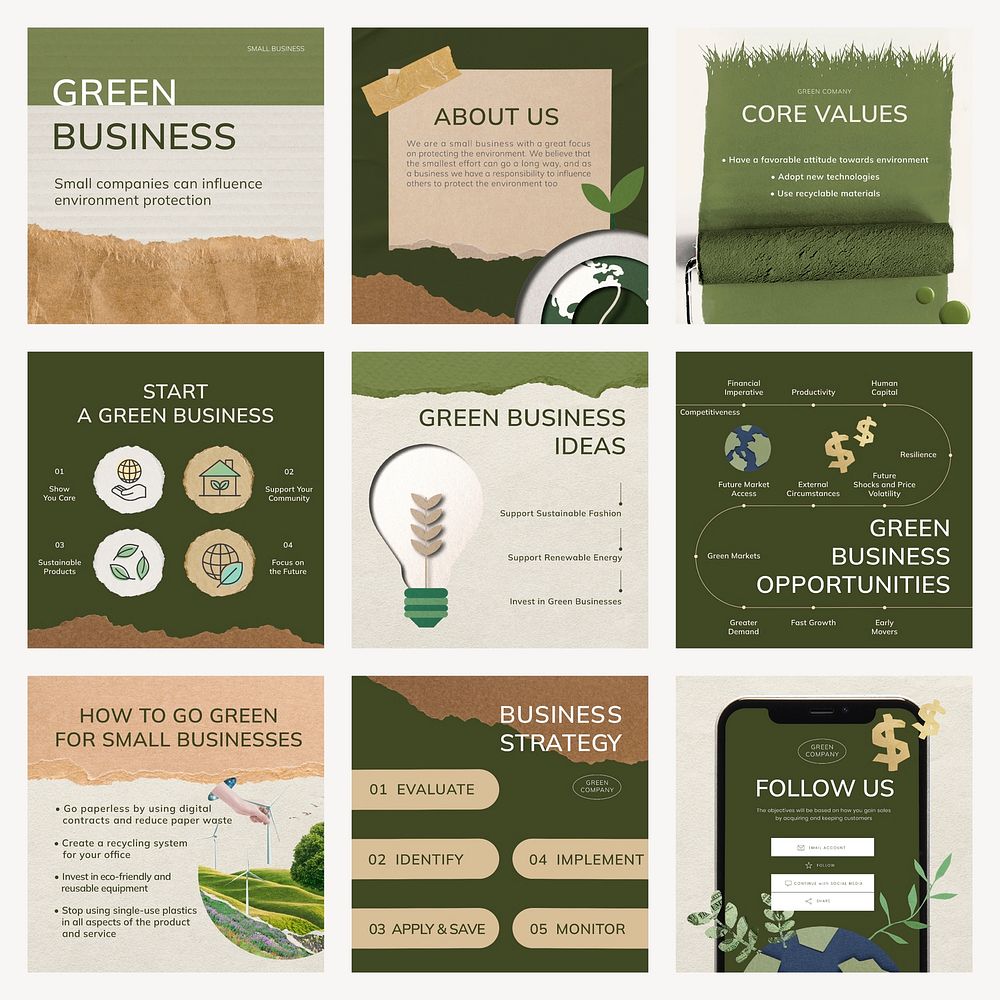 Green business Instagram post template set vector