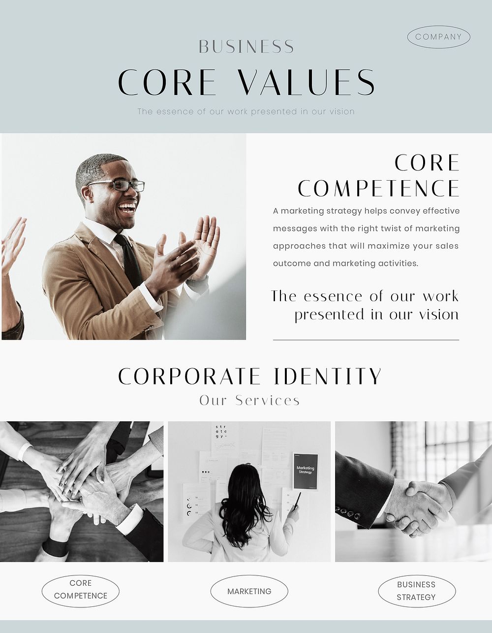 Business values flyer editable template, corporate identity vector