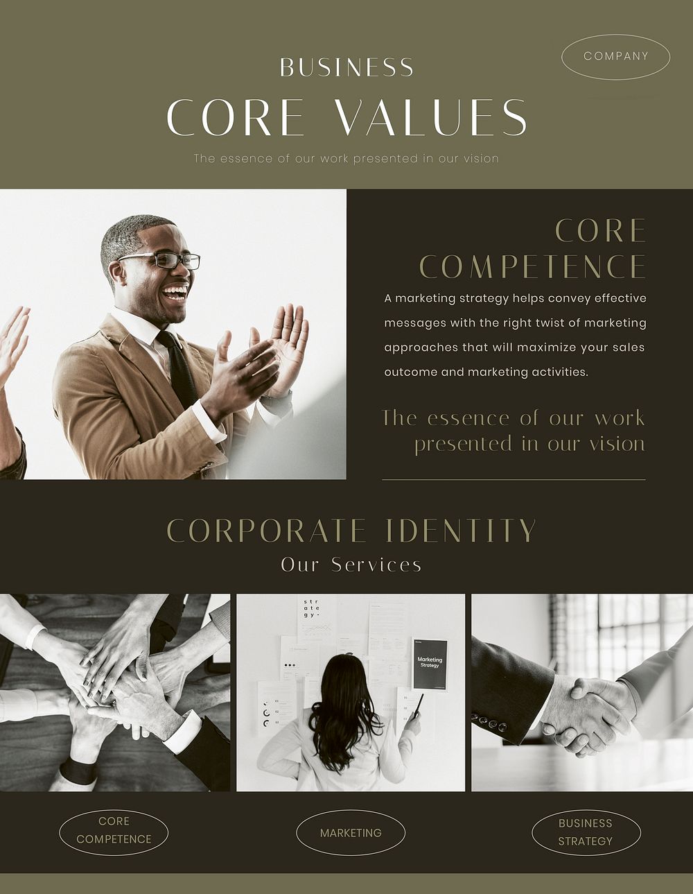 Business values flyer editable template, corporate identity psd