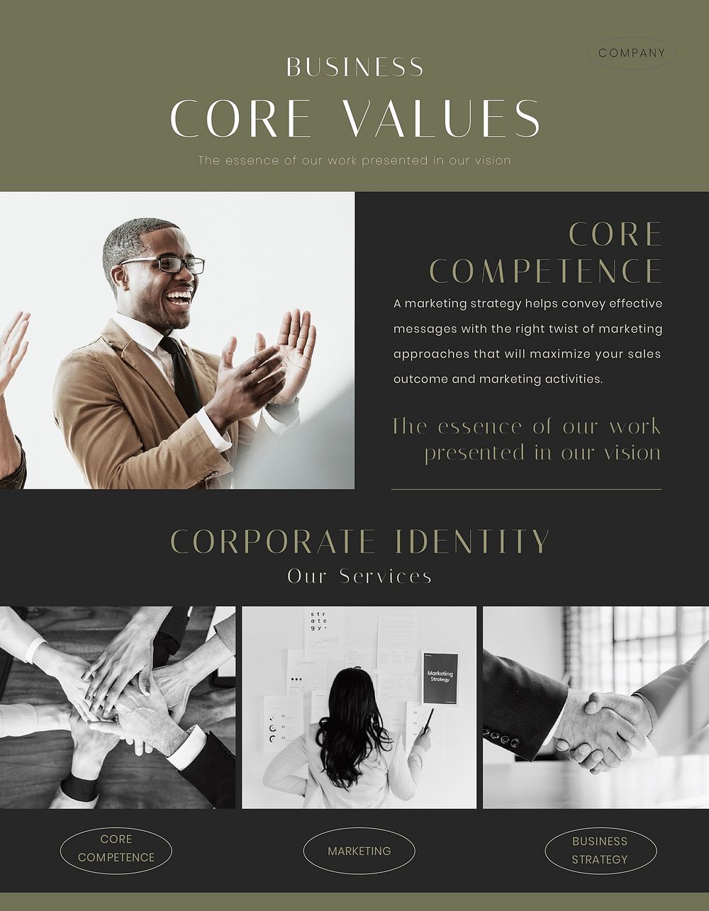 Business values flyer editable template, corporate identity vector