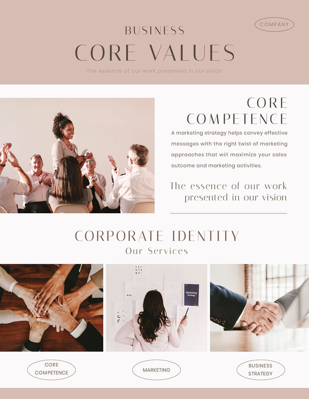Business values flyer editable template, pink aesthetic design psd