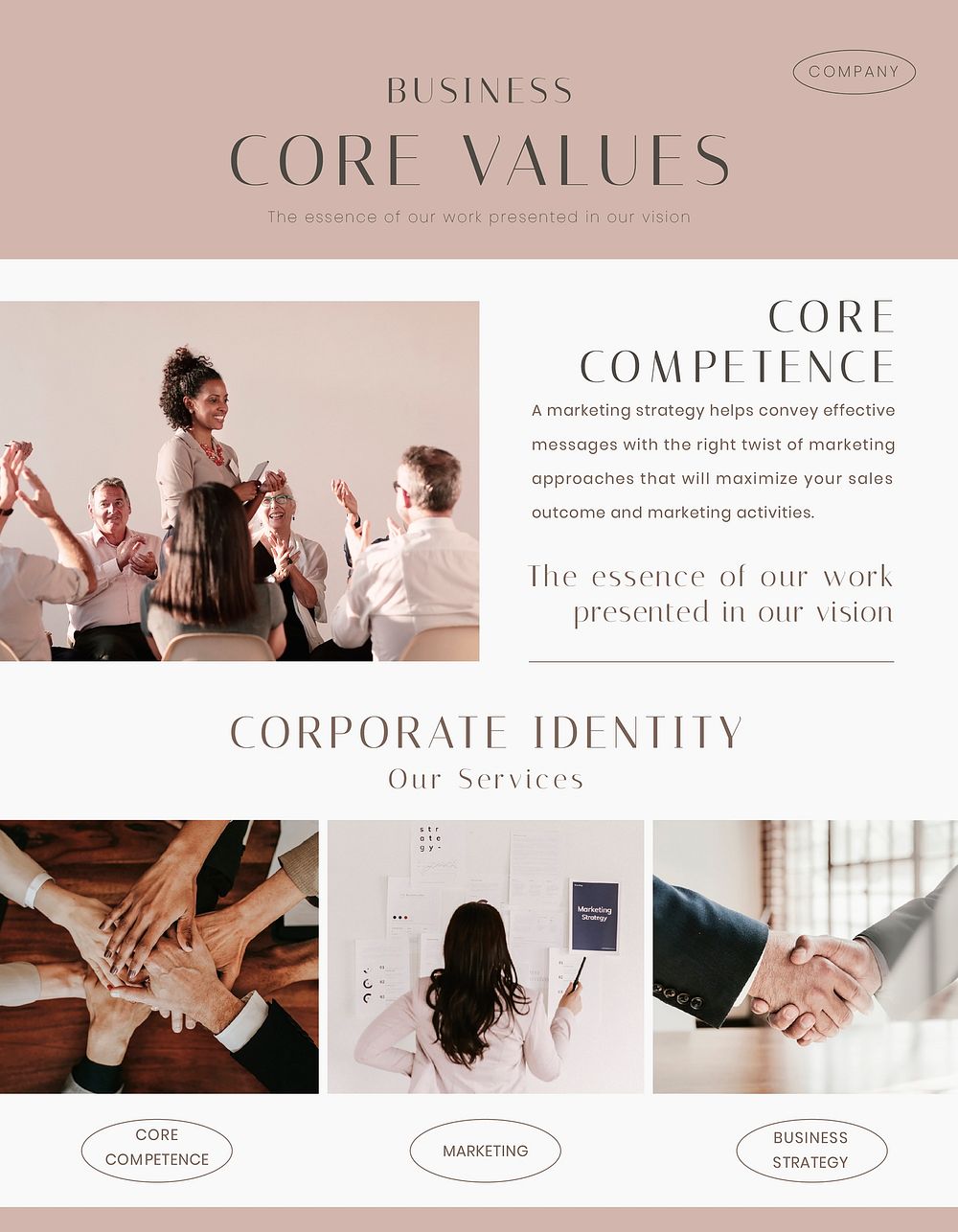 Business values flyer editable template, pink aesthetic design vector