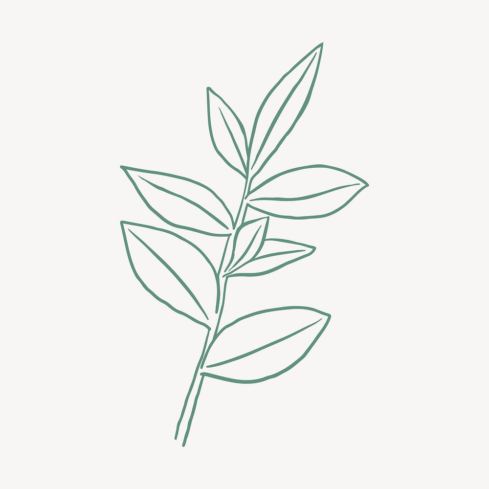 Green leaf line art illustration vector