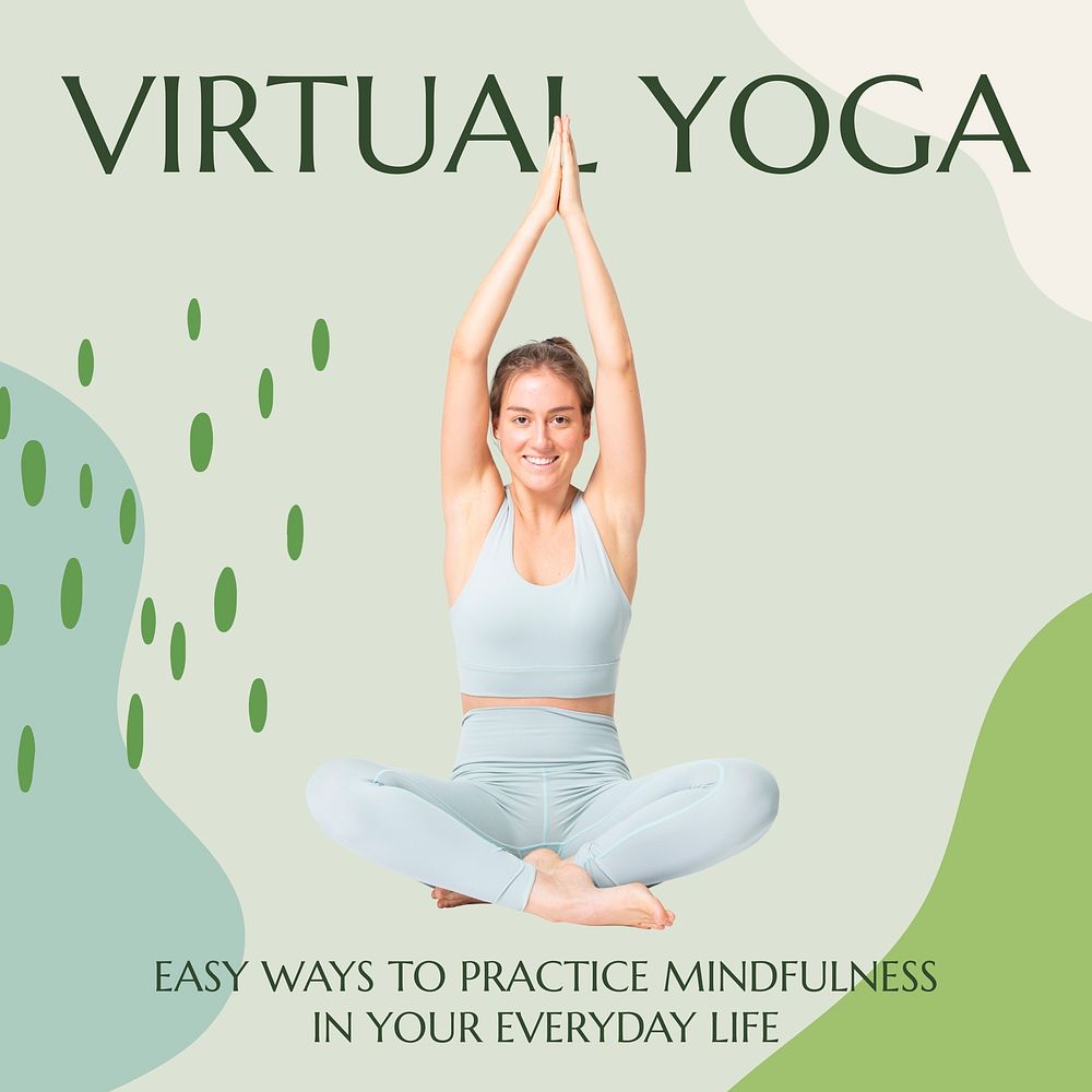 Virtual yoga Instagram ad template, editable social media post  vector