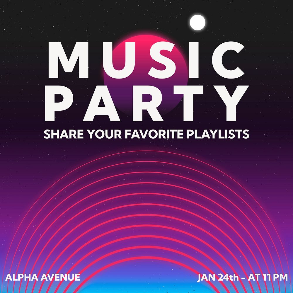 Music party Facebook post template, vector