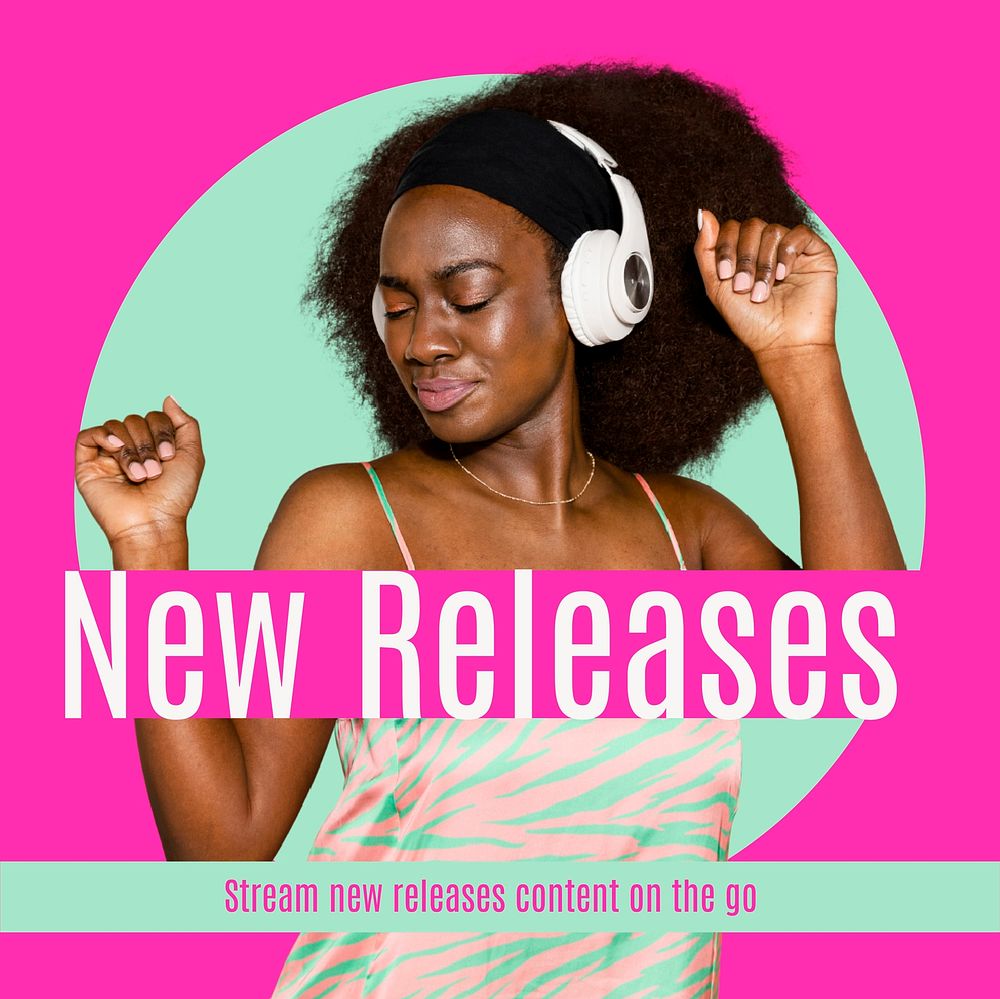 Music Instagram post template, African American woman, vector