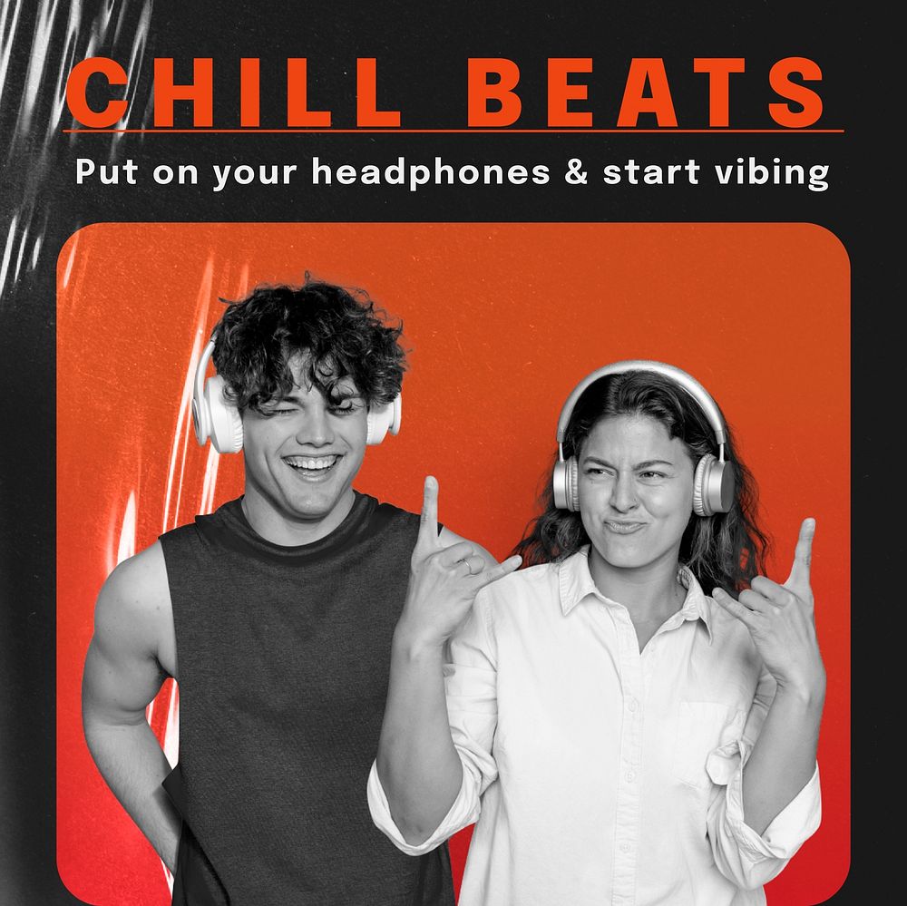 Chill beats Instagram post template, vector