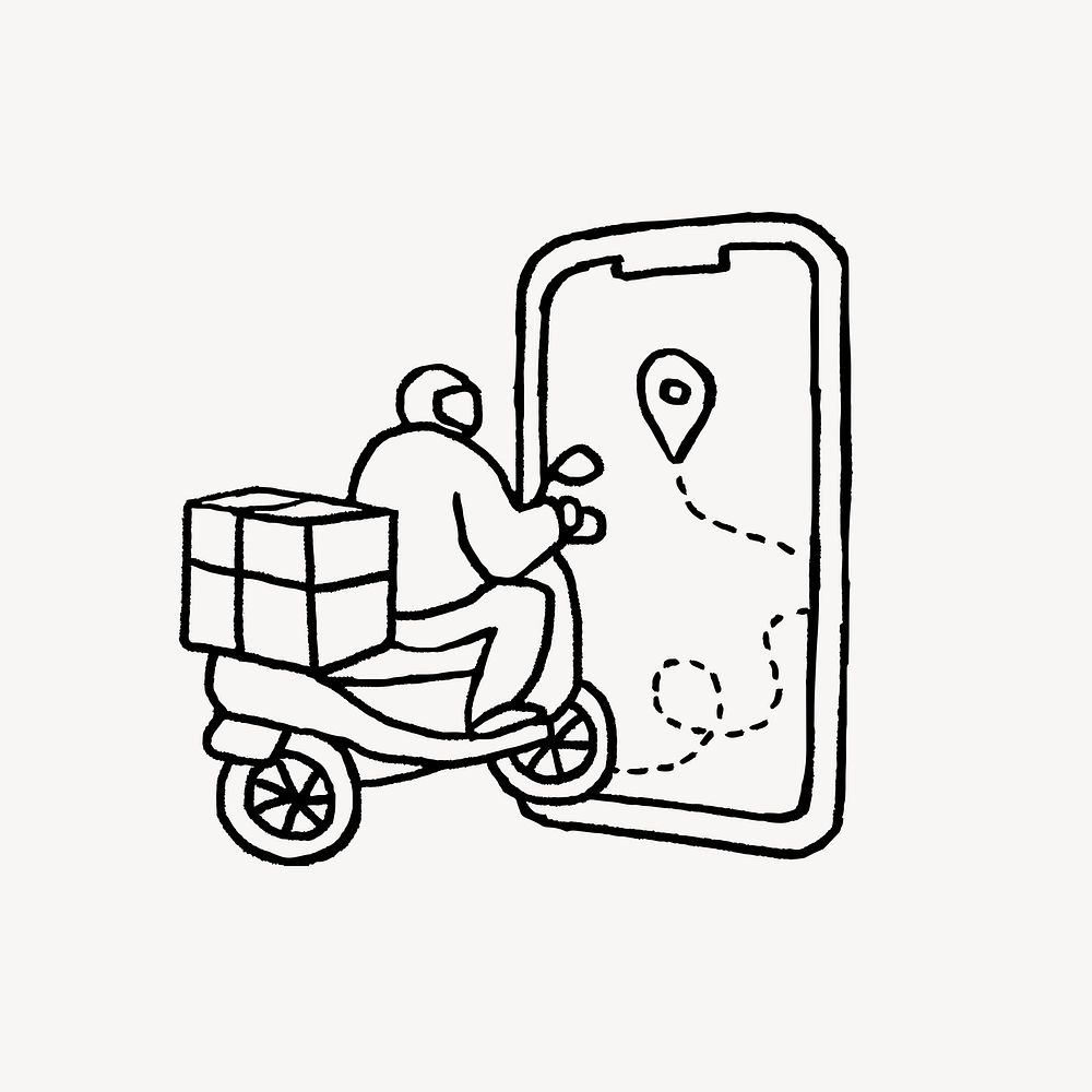 Online delivery, doodle collage element psd