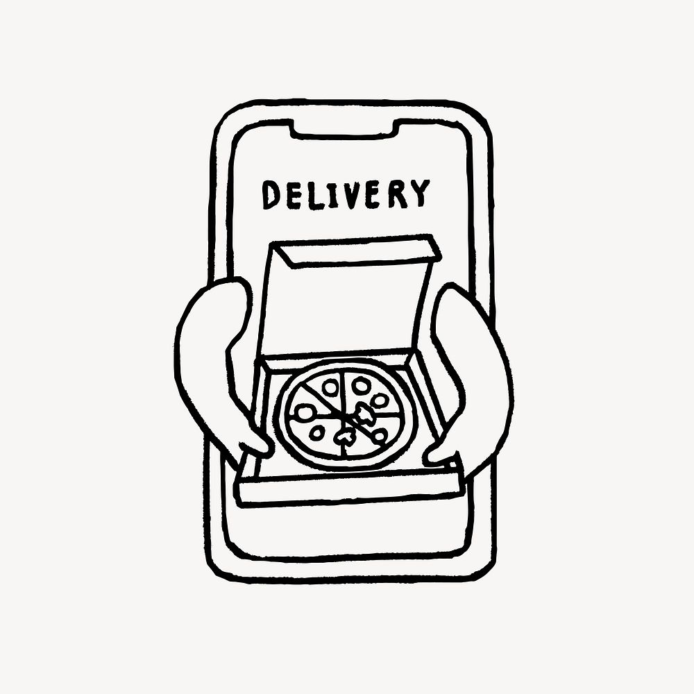 Food delivery doodle, collage element vector