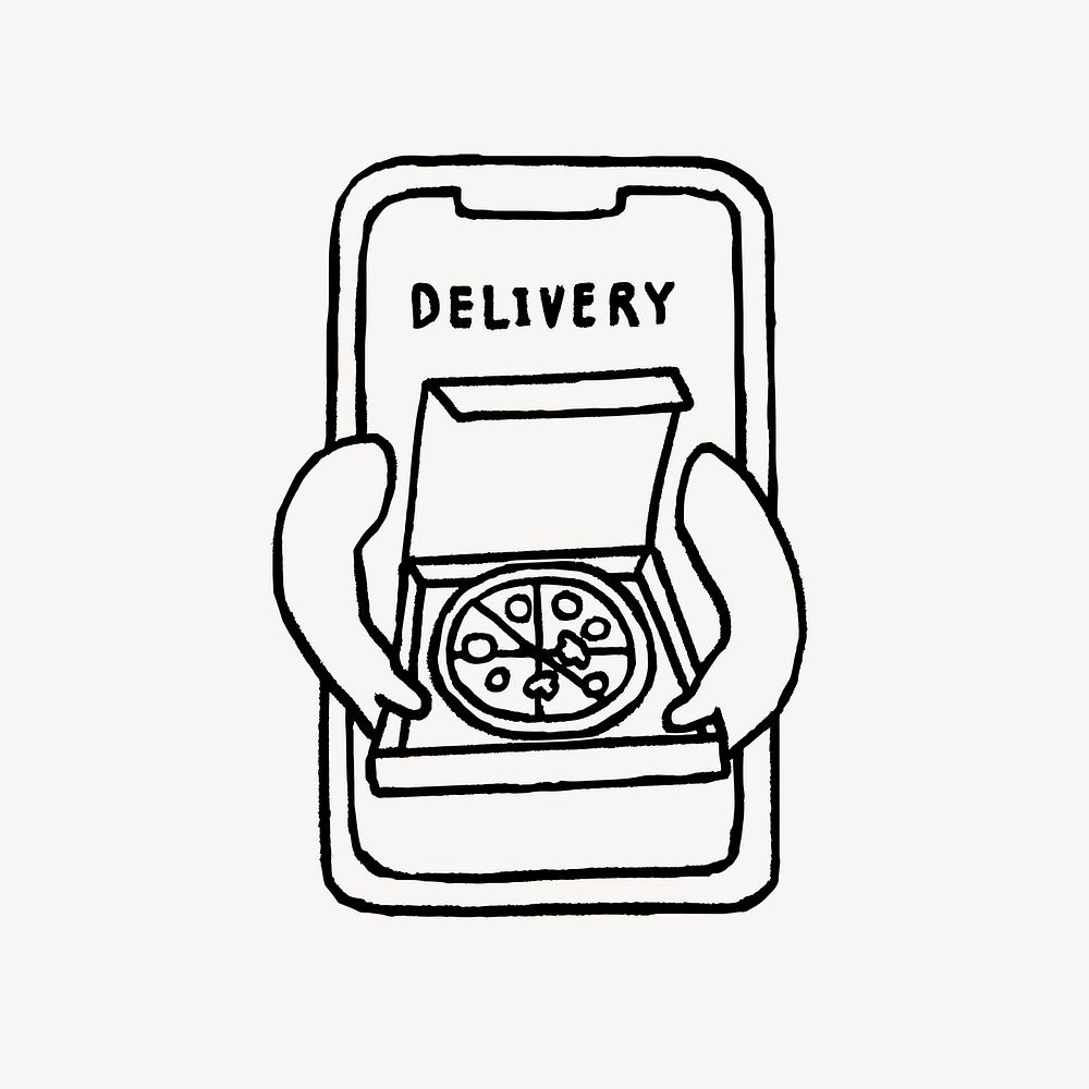 Food delivery, doodle collage element psd