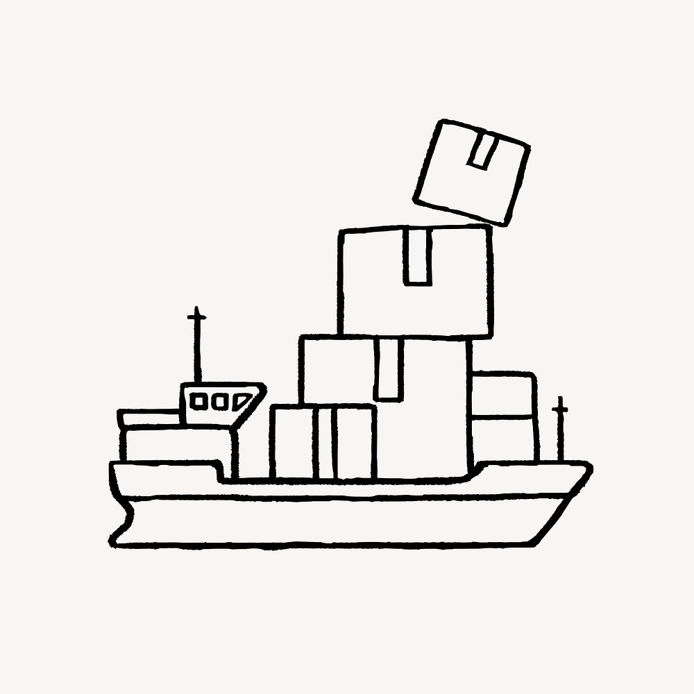 Sea freight doodle, collage element vector