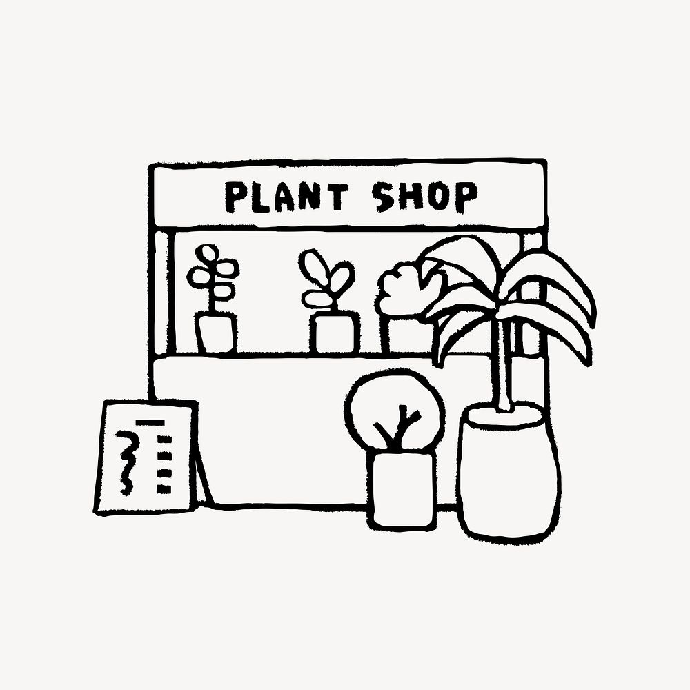 Plant shop, doodle collage element psd