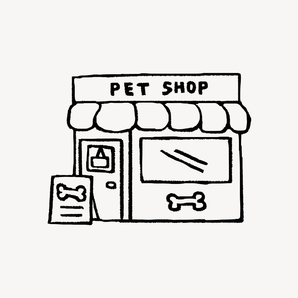 Pet shop, doodle collage element psd
