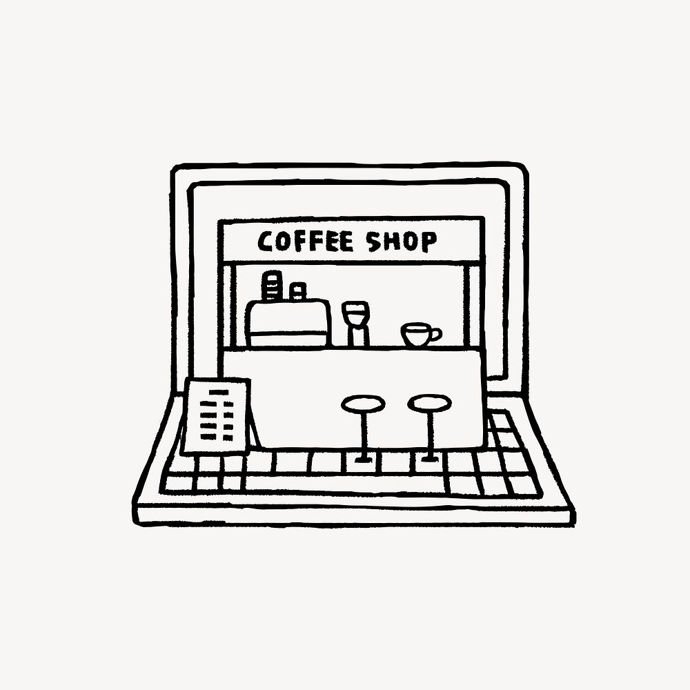 Online coffee shop doodle, collage element vector