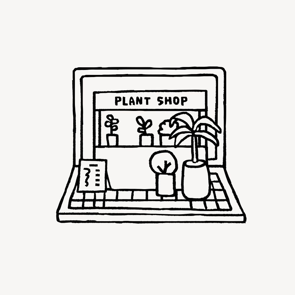Online plant shop doodle, collage element vector
