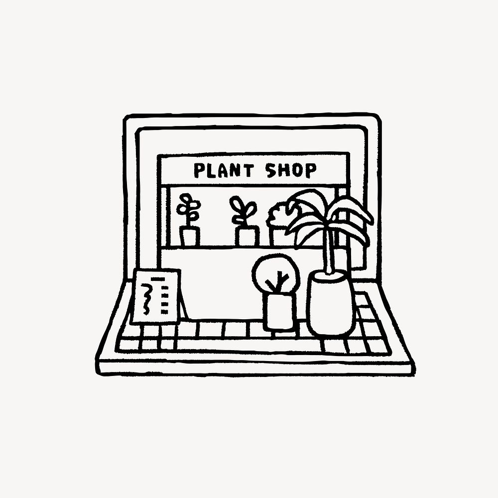 Online plant shop doodle, collage element psd