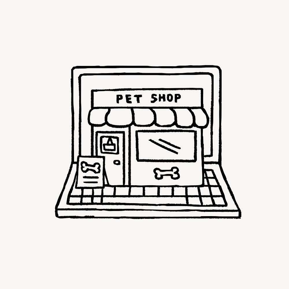 Online pet shop doodle, collage element vector