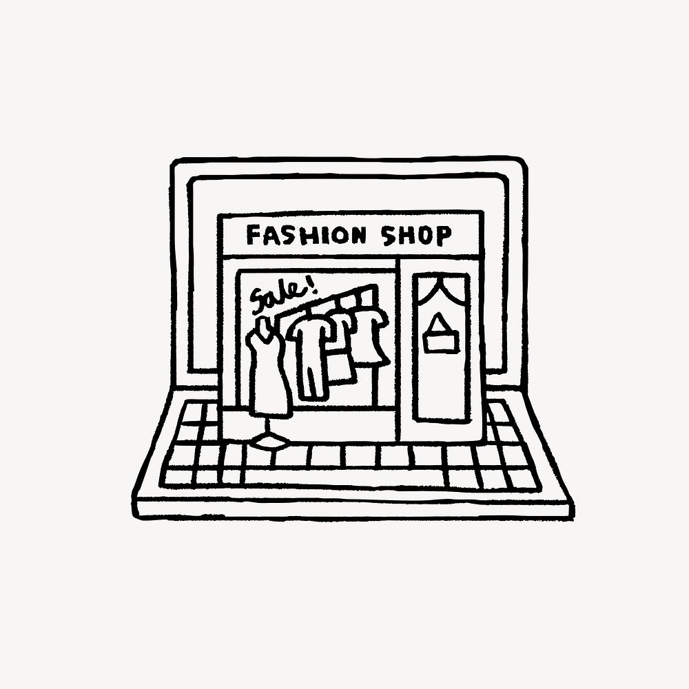 Online fashion shop doodle, collage element psd