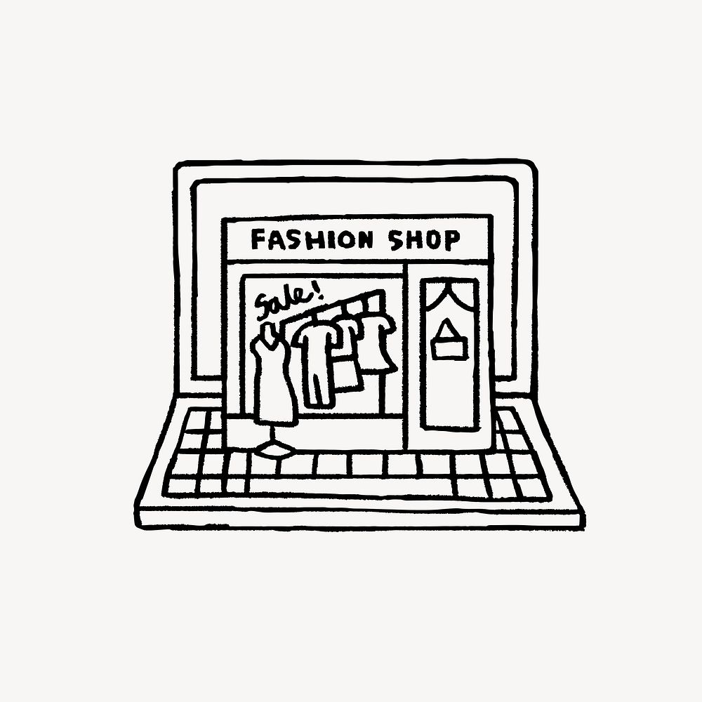 Online fashion shop doodle, collage element vector