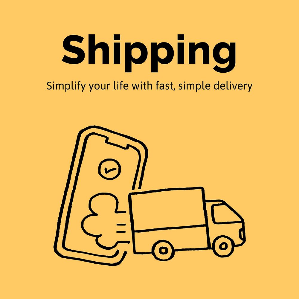 Shipping service Instagram post template, cute doodle vector