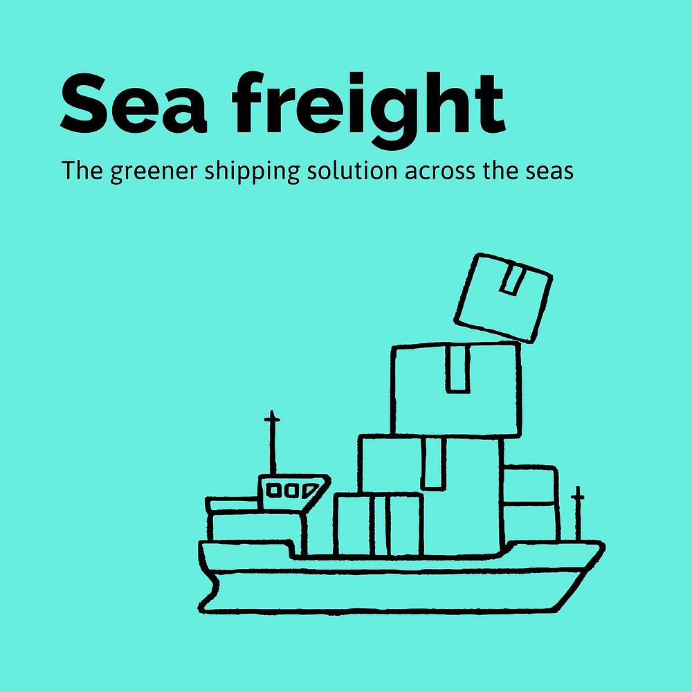 Sea freight Facebook post template, cute doodle vector