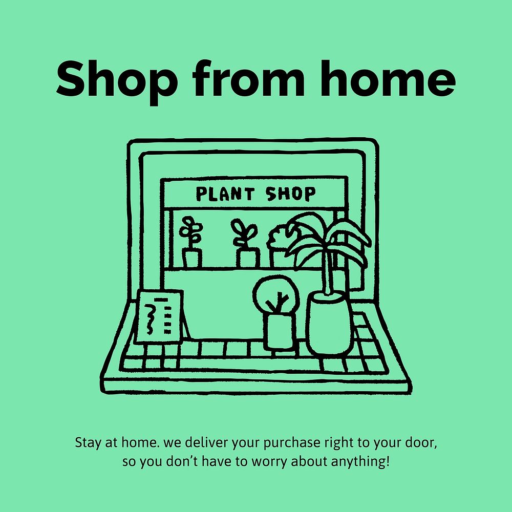 Online plant shop template Instagram post, cute doodle vector