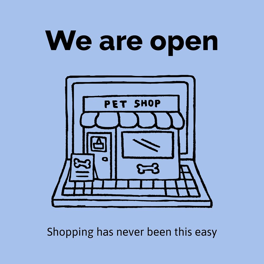 Online pet shop template Instagram post, cute doodle vector