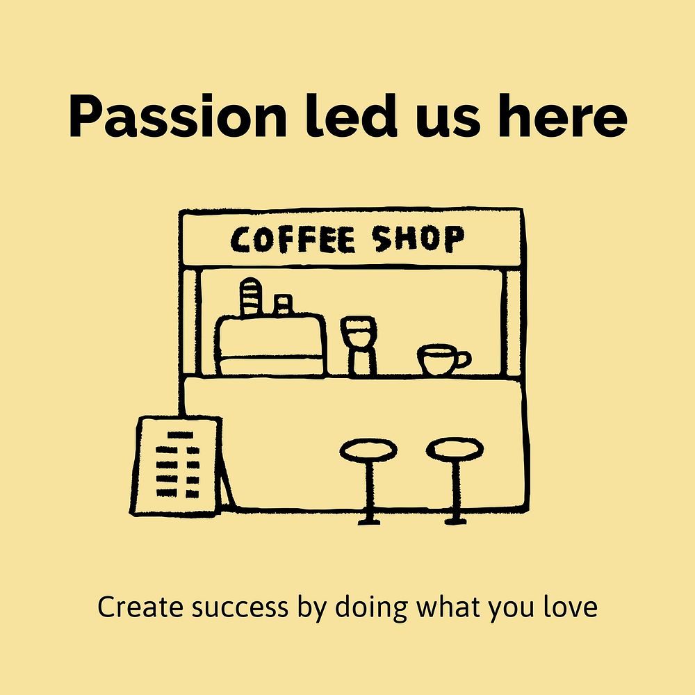 Coffee shop Facebook post template, cute doodle vector