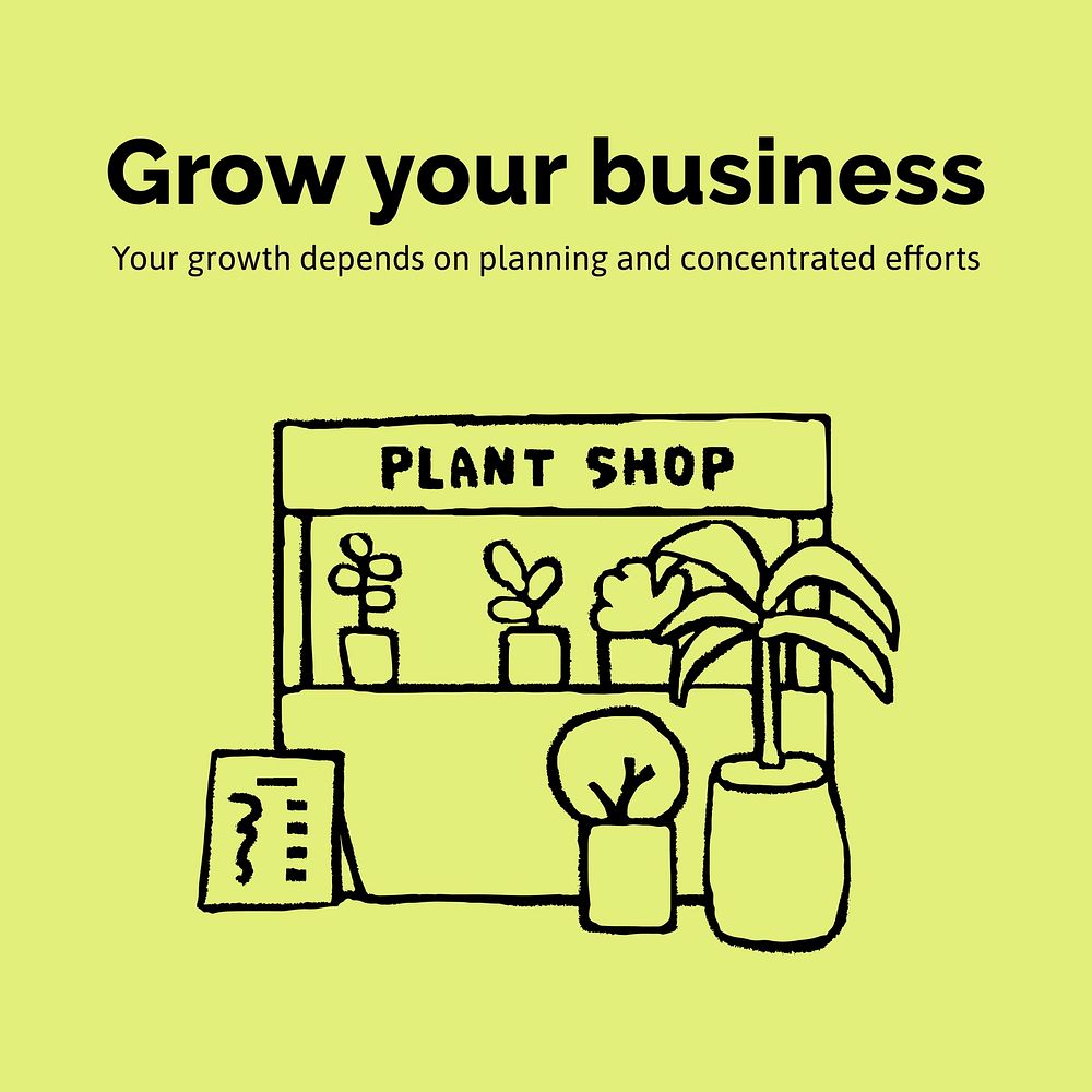 Plant shop Facebook post template, cute doodle vector