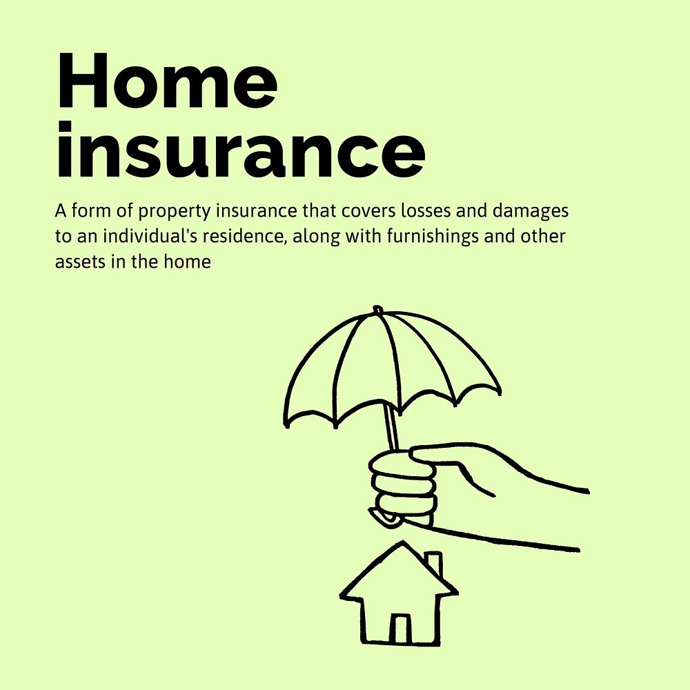 Home insurance Facebook post template, cute doodle vector