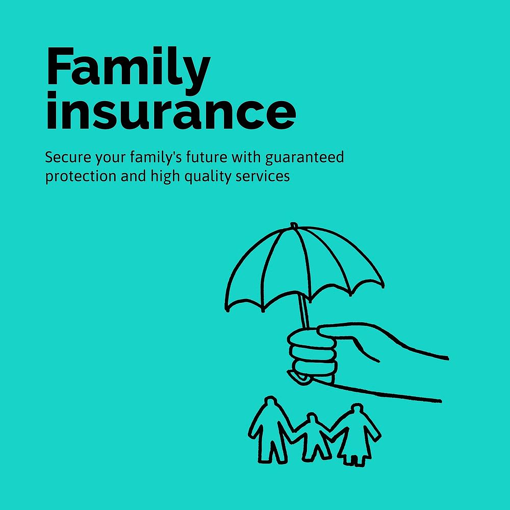 Family insurance Facebook post template, cute doodle vector