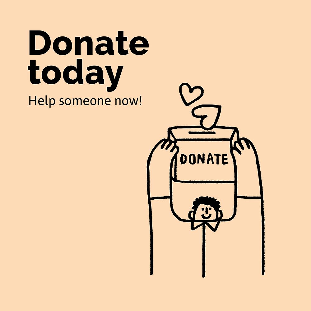 Donation Facebook post template, cute doodle vector