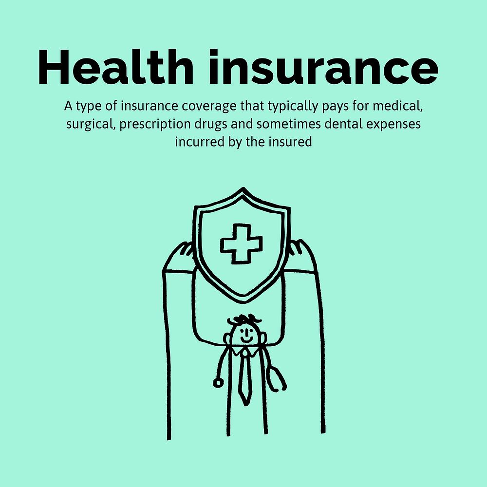 Health insurance Instagram post template, cute doodle vector