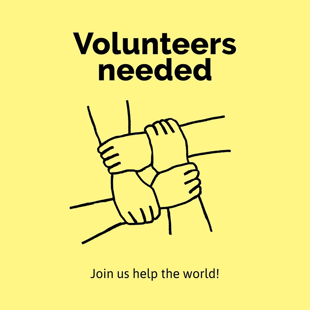 Volunteer recruitment Facebook post template, cute doodle vector