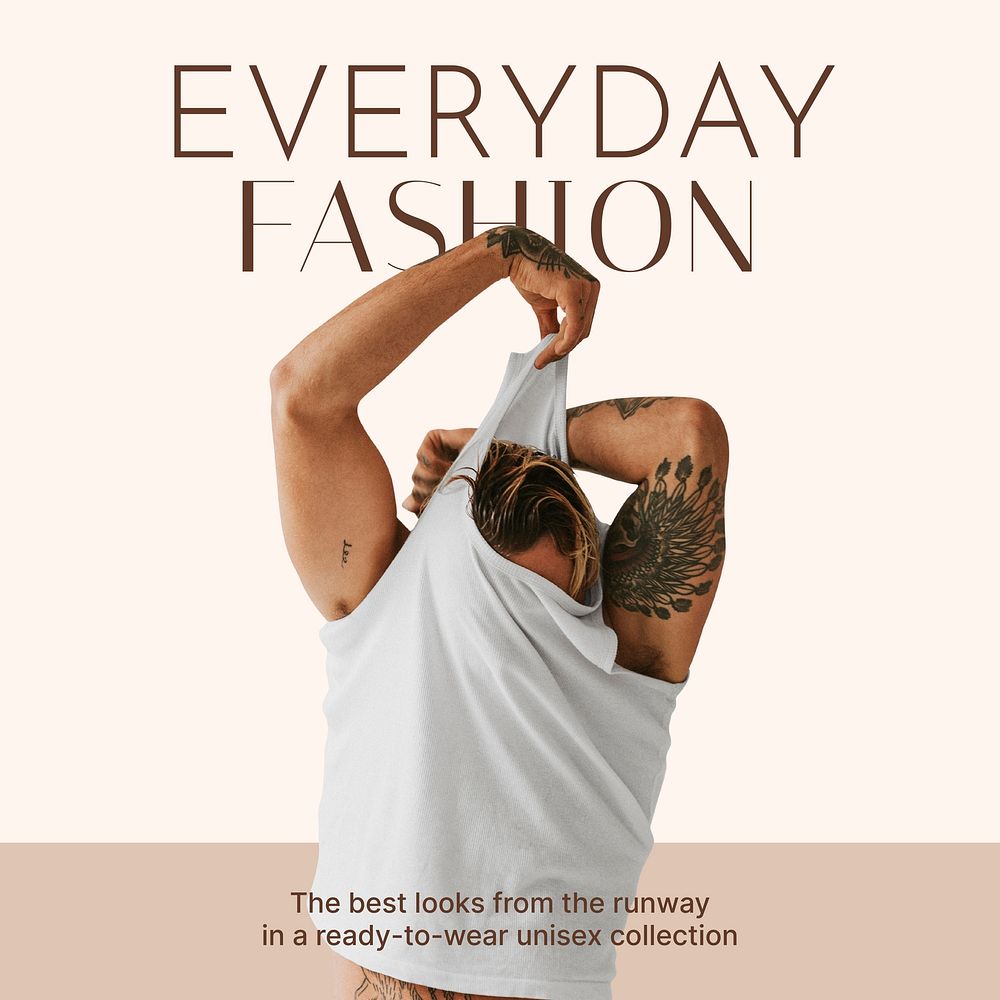 Men's fashion Instagram post template, beige design vector