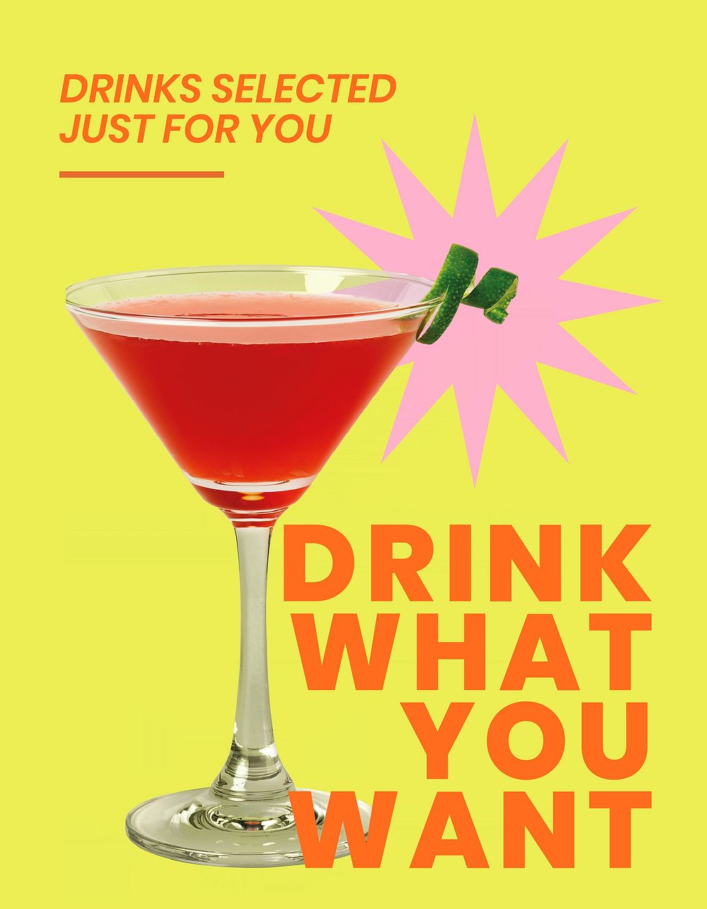 Colorful cocktail flyer editable template, drink what you want psd