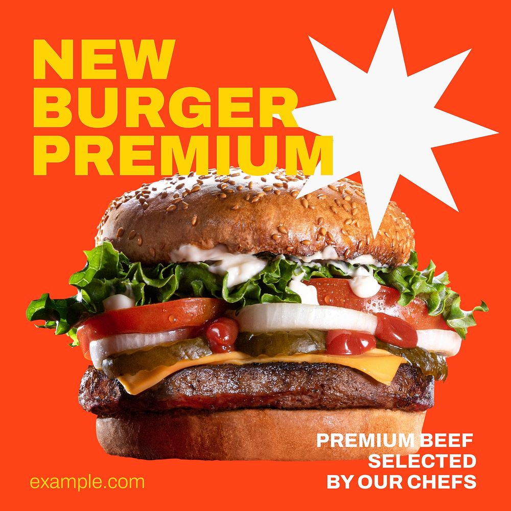 Burger restaurant Instagram post template, food branding vector