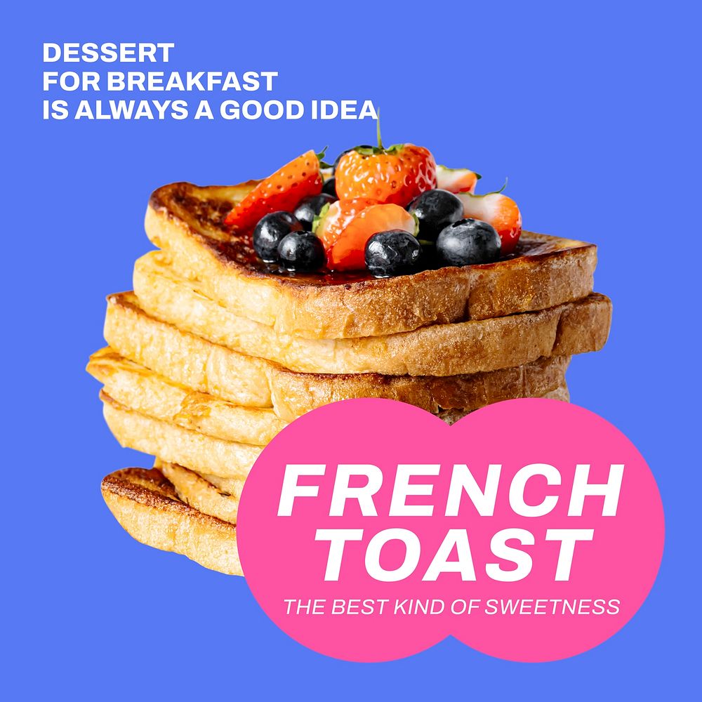 French toast Instagram post template, dessert for breakfast vector