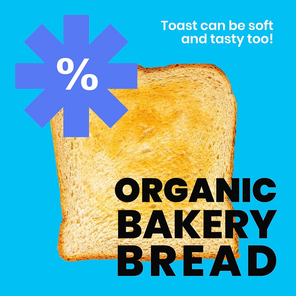 Toast breakfast Instagram post template, bakery advertisement vector